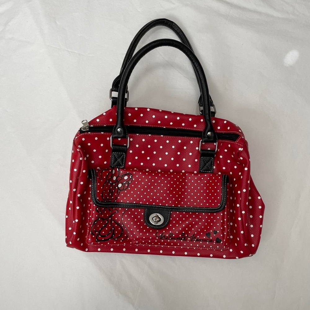 Faux leather red and white barrel purse